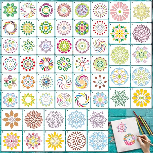 EAPIKON 56 Mandala Schablone Malen, 7.62cm Wiederverwendbar Zeichenschablonen für Acryl-Malerei Art Deko, 9cm Brandmalerei Vorlagen für Holz Wände Leinwand Möbel DIY-Bastelprojekte