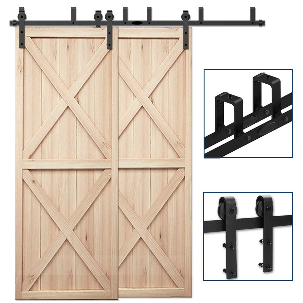 10.5FT/320cm Heavy Duty Bypass Sliding Barn Doors Track Hardware System J Shape Hangers for Bypass Double Wooden Door