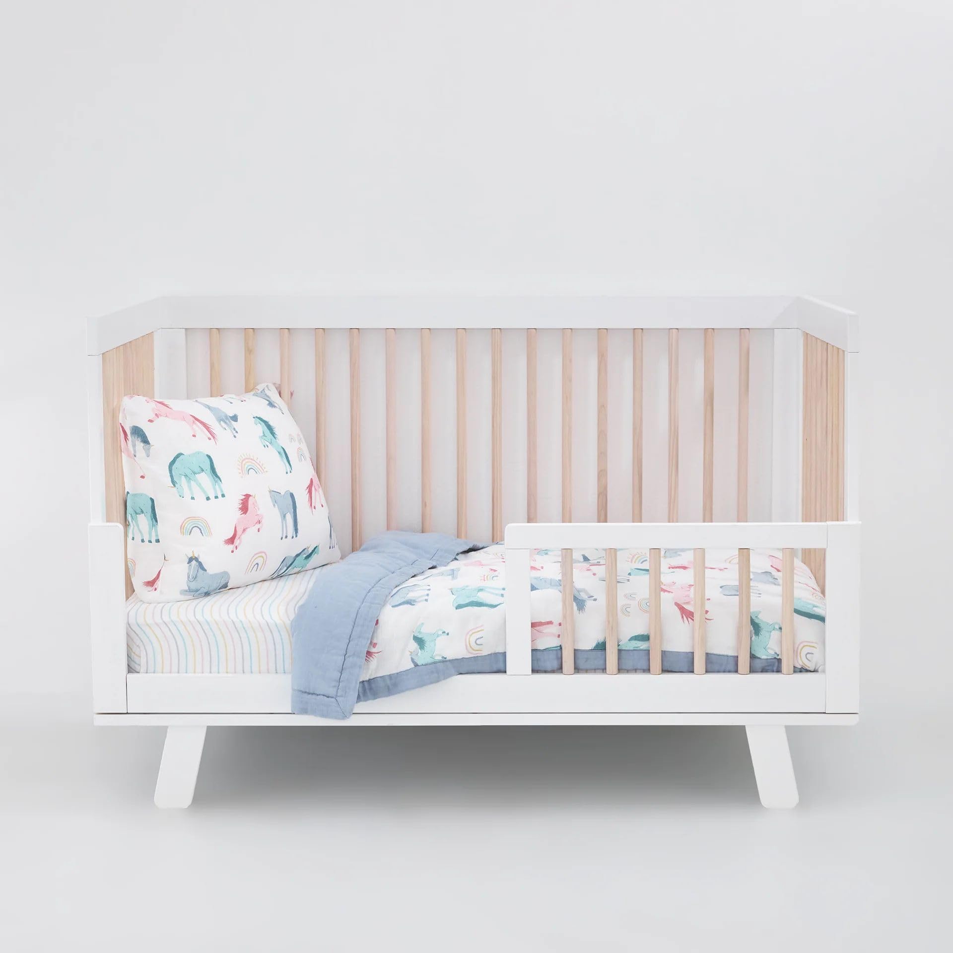 Little Unicorn Toddler Bedding 3-Piece Set | Includes Comforter, Crib Sheet &amp; Pillowcase | Soft &amp; Breathable Muslin Fabric | for Convertible Cribs &amp; Toddler Beds (Unicorns)