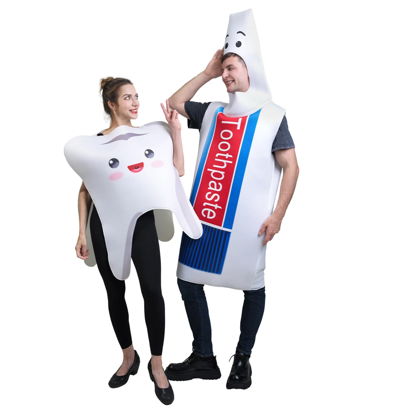 Set cosplay di coppia di denti e dentifricio divertenti per adulti