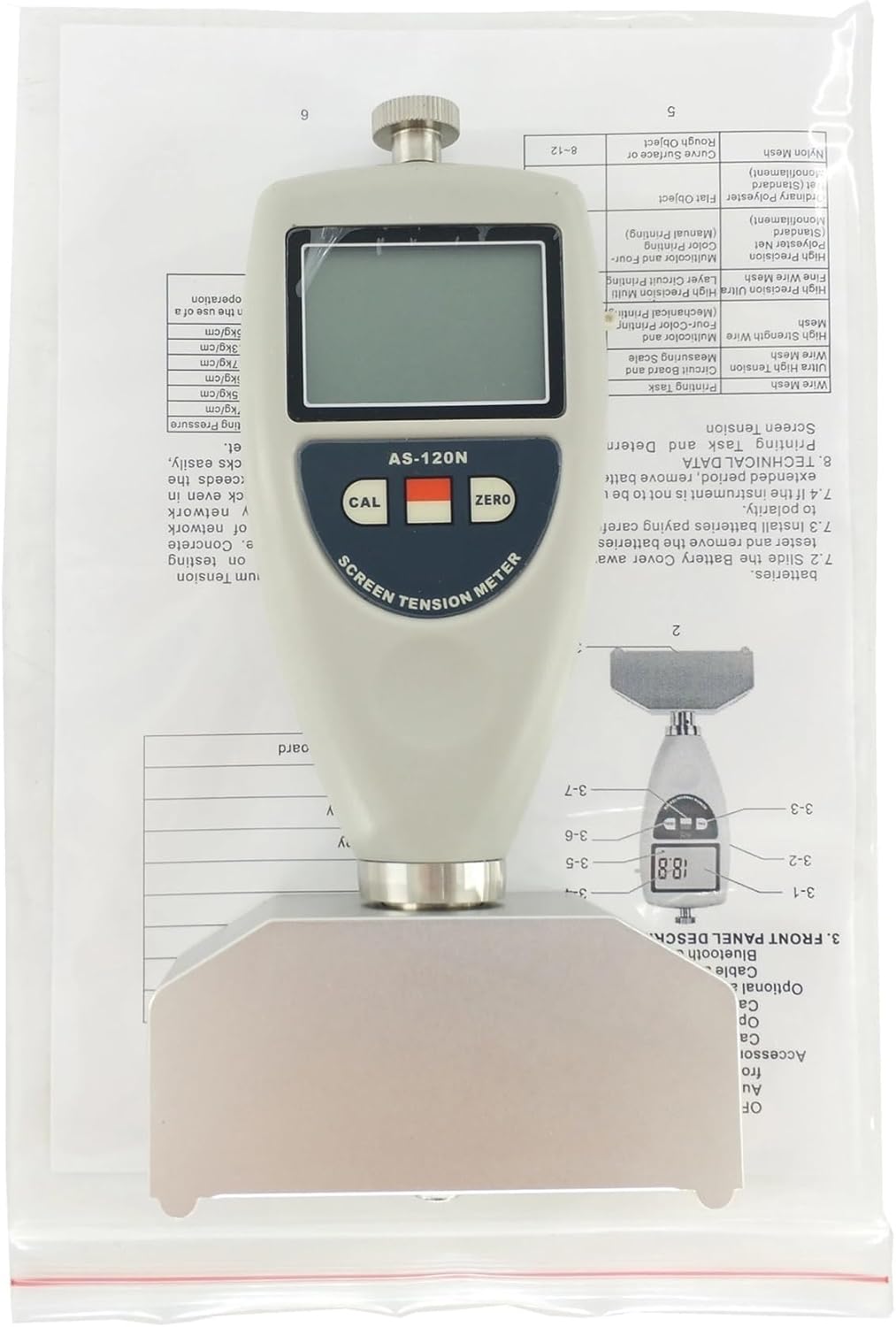ZERVA LCD Display Tension Meter, Gauge AS-120N 7-40N/cm Digital Screen Tensiometer for Wire Steel Mesh Tester