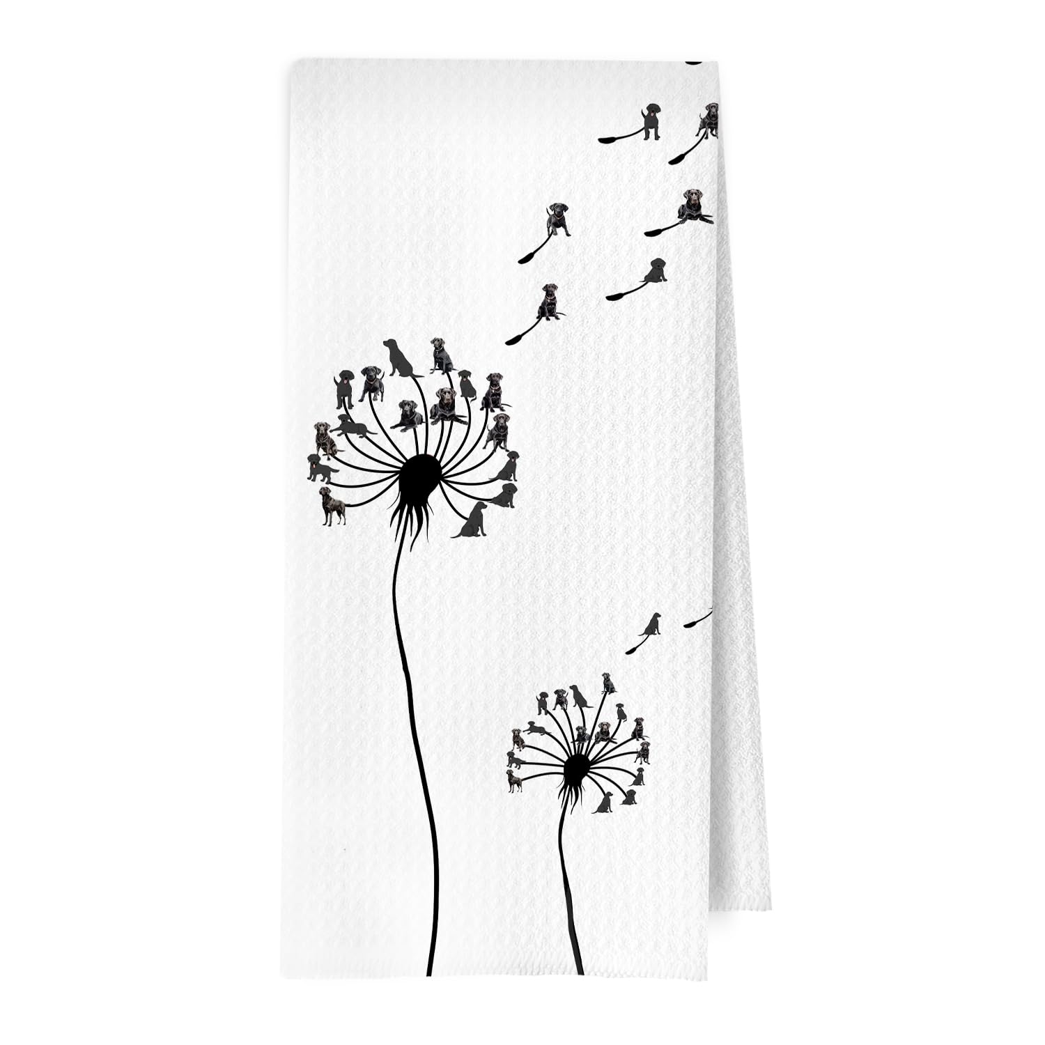 Black Lab Gifts Kitchen Towels, Black Labrador Retriever Decorative Waffle Dish Towels, Dog Mom Lovers Gift, Funny Dandelion Lab Dog Hand Towel for Bathroom, 16x24 Inch