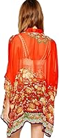 Vista 2 de olrain - Cárdigan estilo kimono holgado y traslúcido, de gasa, con estampado floral, para mujer