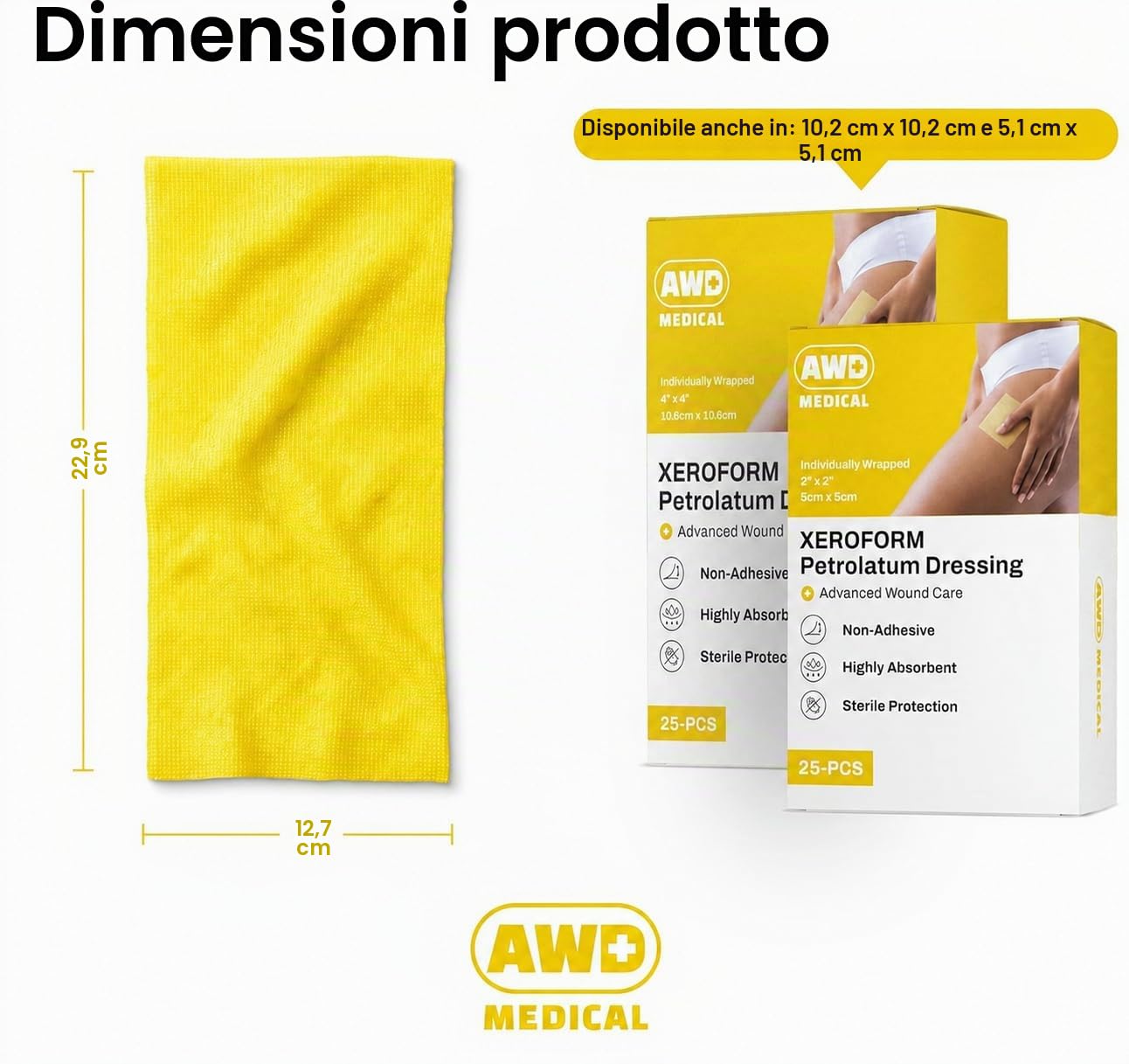 AWD Xeroform Petrolatum - Garza sterile per la cura delle ferite (confezione da 25)