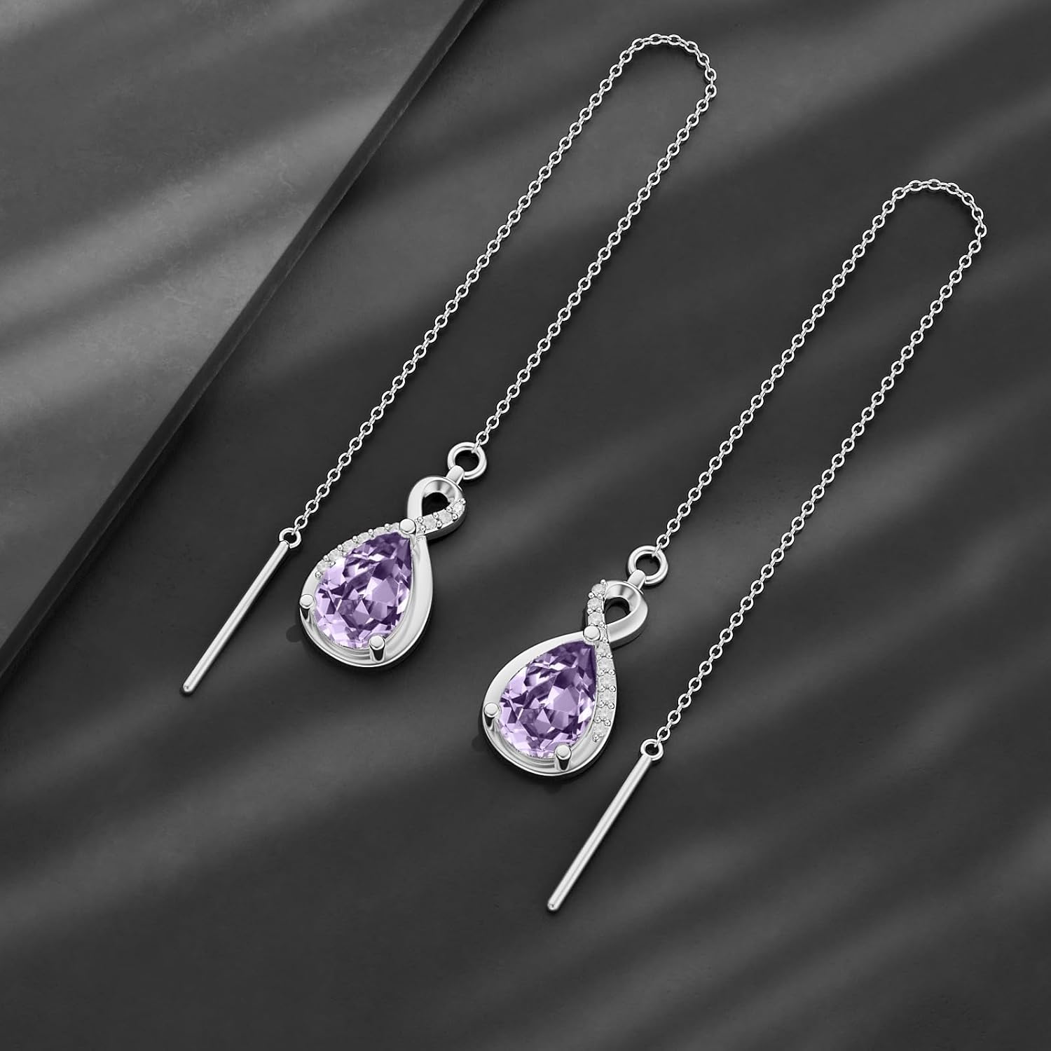 Infinity Gemstone Threader Earrings Long Chain Drop Earrings 925 Sterling Silver 12 Birthstone Birthday Jewelry Gifts for Women (Gift Box) - Image 4