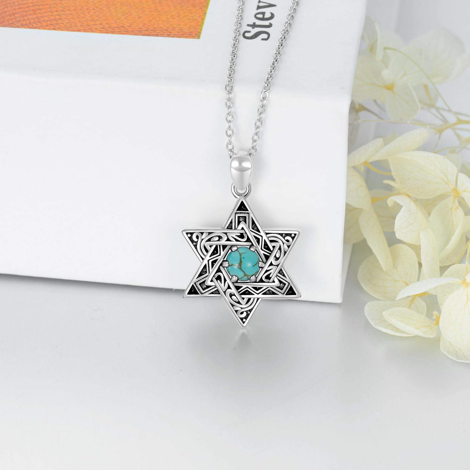 Collana con stella di David, in argento Sterling 925, con ciondolo a forma di stella di esagramma turchese, gioiello religioso ebraico, regalo per donne, Argento sterling