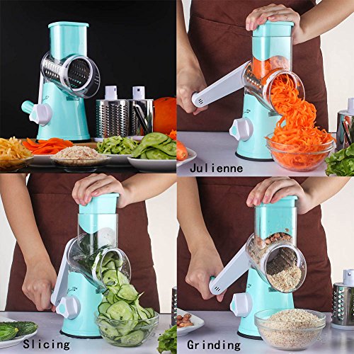 Vegetable Mandoline Slicer, 3 In 1 Round Veggie Chopper Fruit Cutter Cheese Shredder Rotary Drum Grater With 3 Stainless Steel Blades,1 Julienne Peeler And 1 Brush. #TOP1