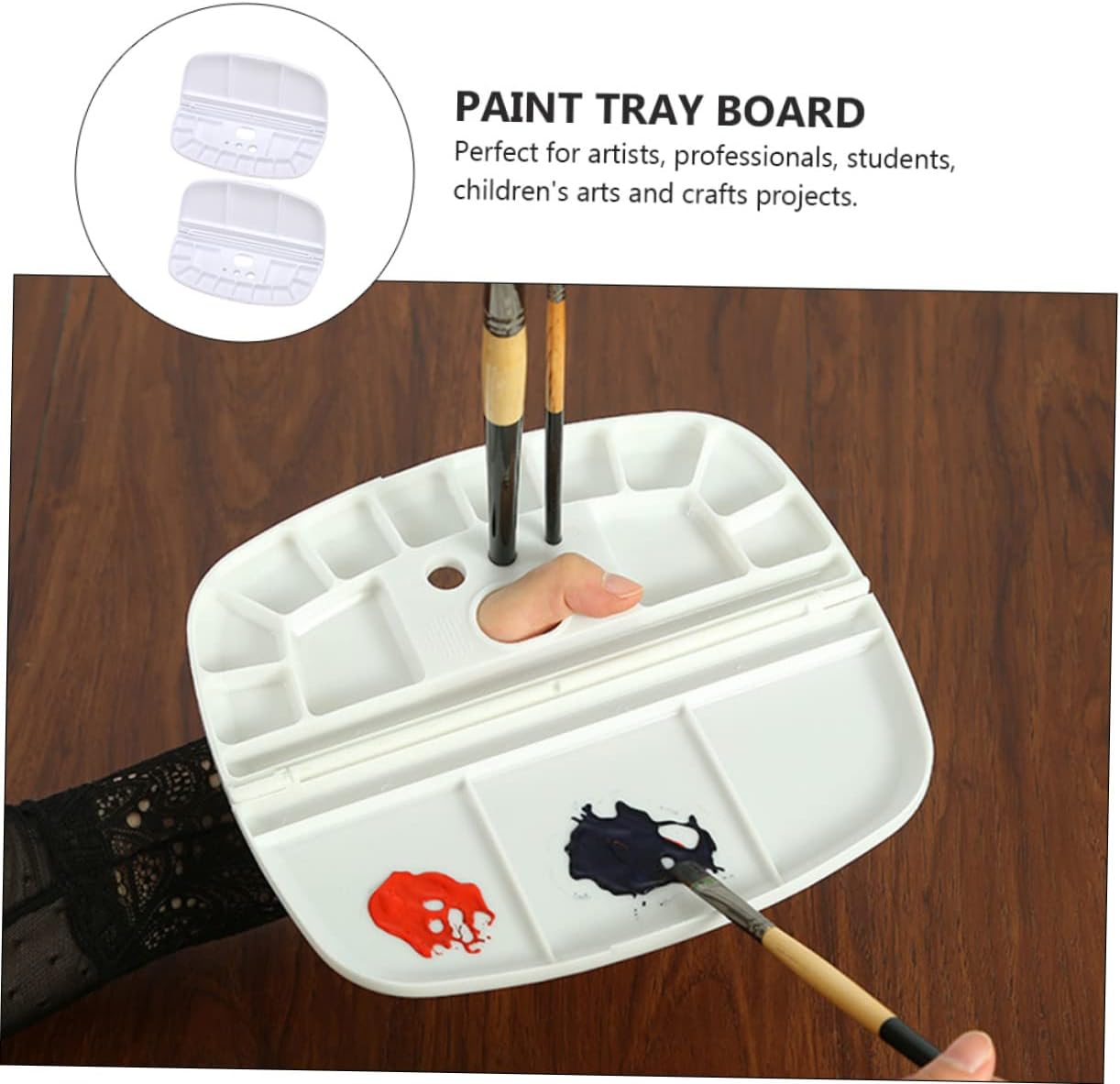 DOITOOL Oval Plastic Paint Tray for Students 2-Piece Set Washable Mixing Palette for Art Projects for Watercolor Painting and DIY Crafts