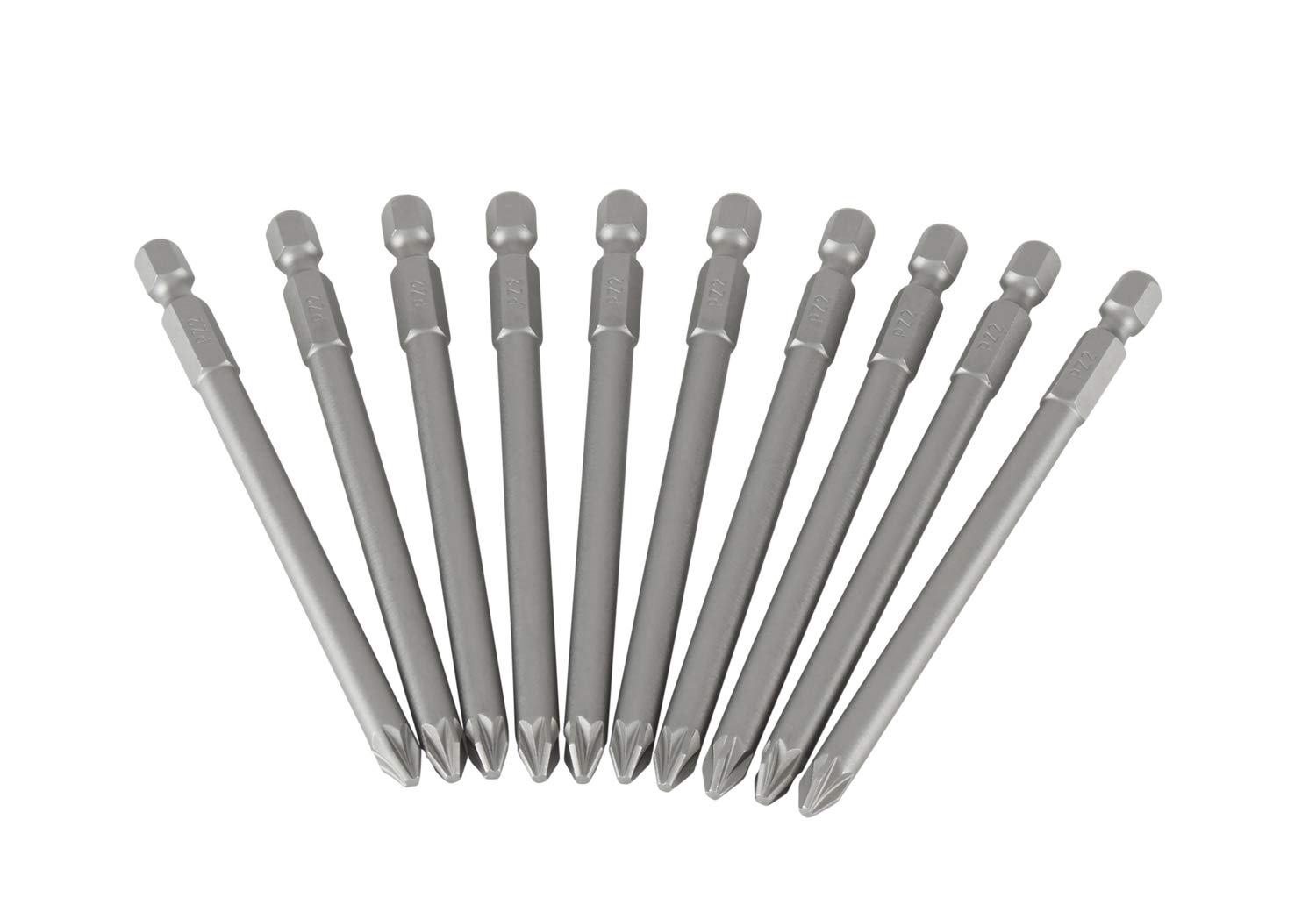 Stanley Bits Pozidriv 1/4 " Uzun, Pozidrivspitze No. 2, 100 mm uzunluk, altı köşeli uç, 10 adet, 3-68-807