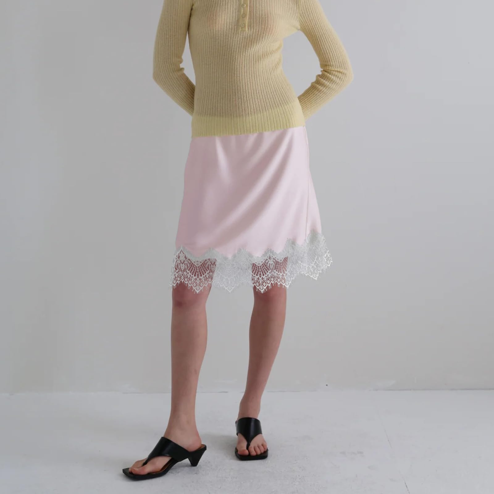 Sexy Outfit Damen-Halbslip aus Satin mit Spitzenbesatz, elastischer Taille, kurzer Unterrock, Petticoat für Unterkleider, weicher Slip-Rock in den britischen Größen 6–24