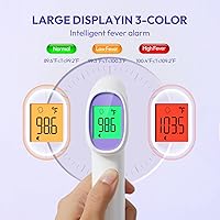 Vista 3 de Termómetro de frente para adultos, niños y bebés, termómetro digital sin contacto con pantalla de retroiluminación LCD, alarma de fiebre y lectura