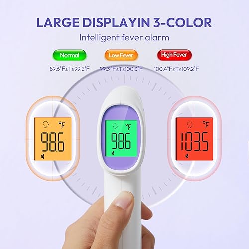 Miniatura 3 de Termómetro de frente para adultos, niños y bebés, termómetro digital sin contacto con pantalla de retroiluminación LCD, alarma de fiebre y lectura