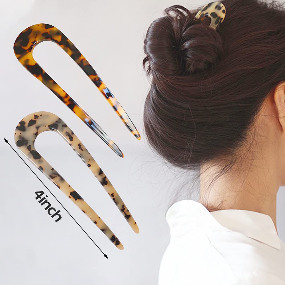 French Twist Stick Clip Hair Pins U-Shaped Bun Holder Handmade Cellulose Acetate 6 Pcs U-Shaped Hairpin, Vintage Hair Pin Fork Sticks  main image 2