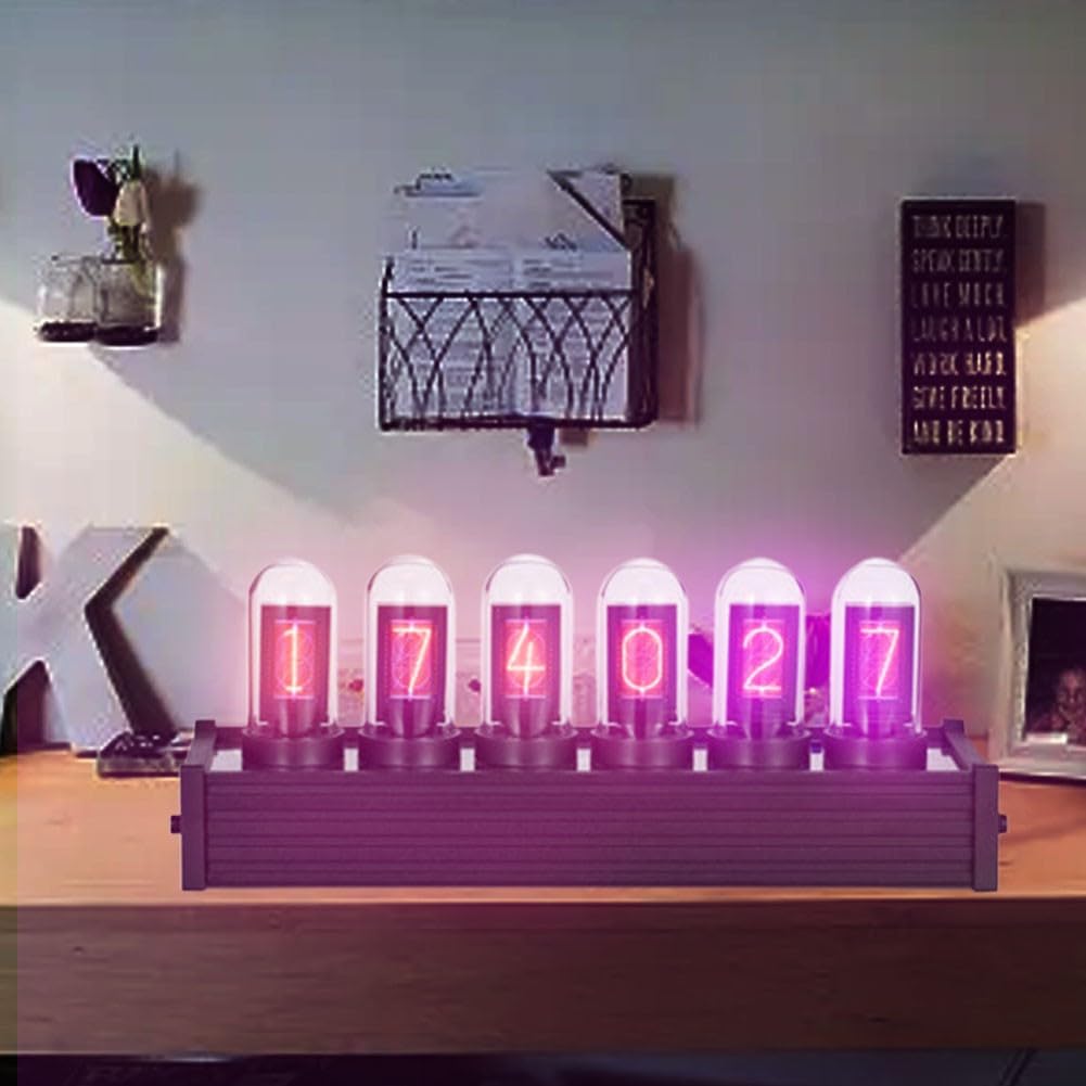 Nixie Röhrenuhr, elektronische LED-Leuchtröhre, IPS-Röhrenuhr, Heimdekoration, Display, DIY Analog Digital Tube, Digitaluhr mit 6-stelliger LCD-Zeituhr, Desktop Digitaluhr Dekoration Geschenk, 5V USB