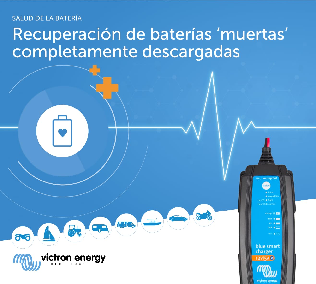 Victron Energy Blue Smart IP65 12-Voltios 5 amperios 230V, Cargador de Batería, Bluetooth (CEE 7/17)