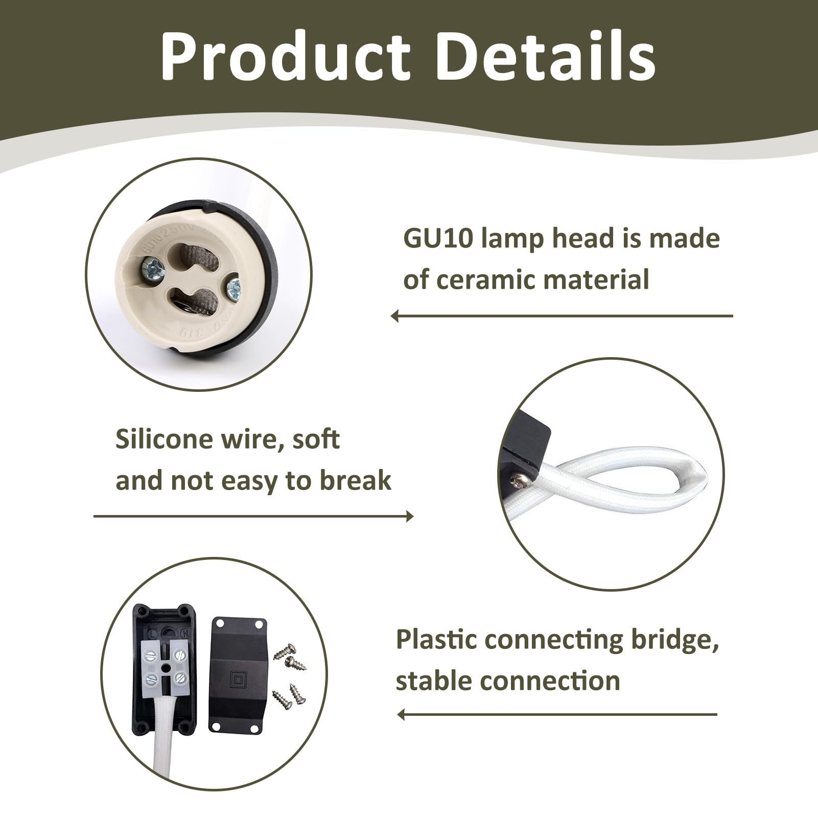 6 Pack GU10 Lamp Holders 2A 250V, GU10 Ceramic Lamp Bases with Terminal Box Socket for GU10 LED - Image 3