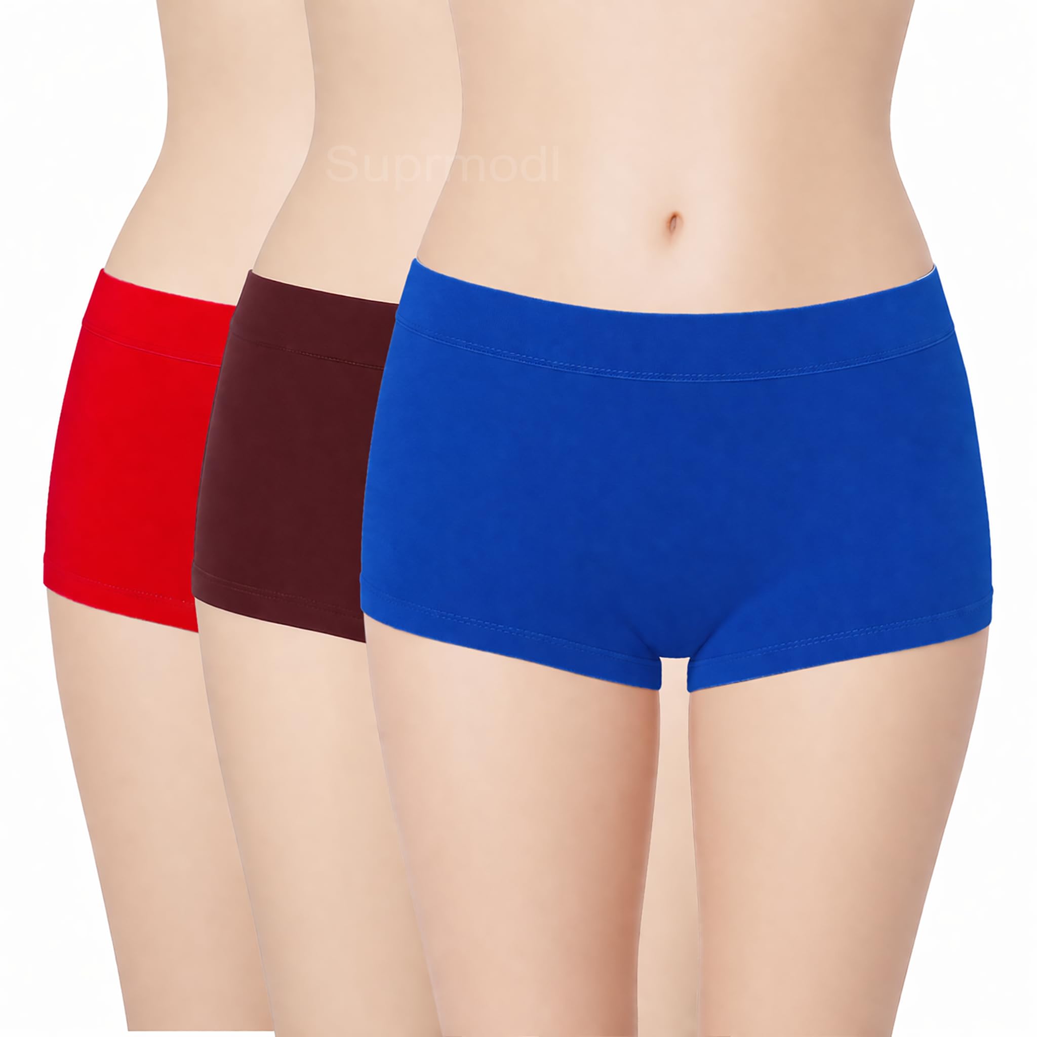 suprmodl Women’s Cotton Boyshort Panties | Full Coverage Mid/High Waist Underwear | Soft, Stretchable & Breathable Innerwear | No Ride-Up, No Dig Waistband | Multi-Color Pack of 3-picture-12