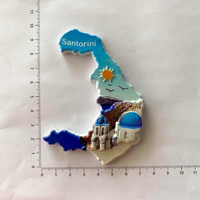 Imán decorativo de resina Santorini Island 4x2 pulgadas