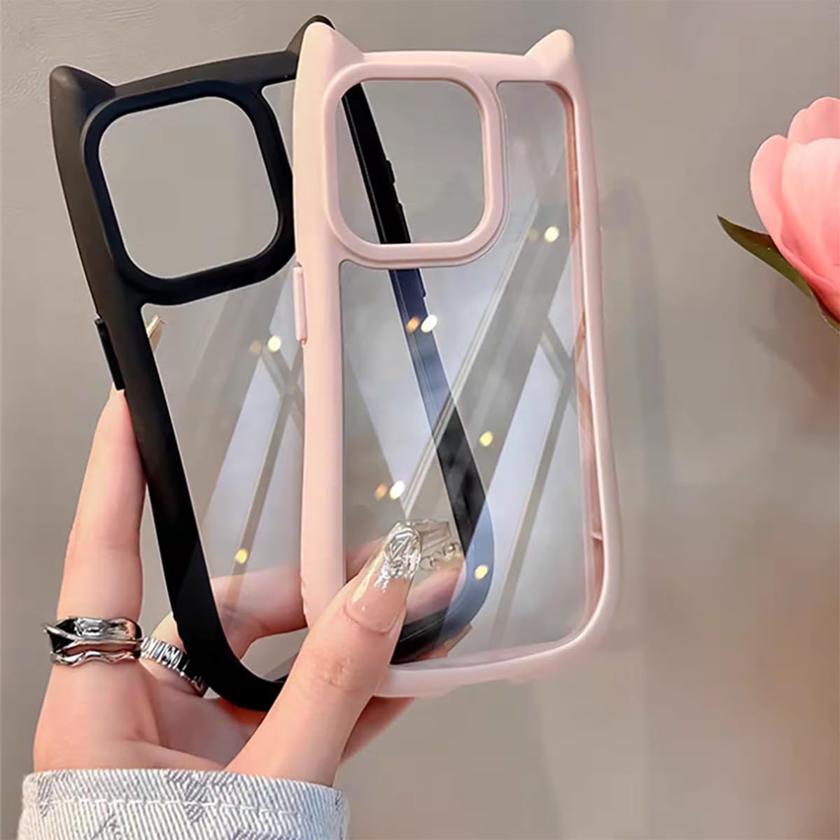 Gsocel iPhone13mini 用ケースTPU 猫耳 カップル 透明 猫耳