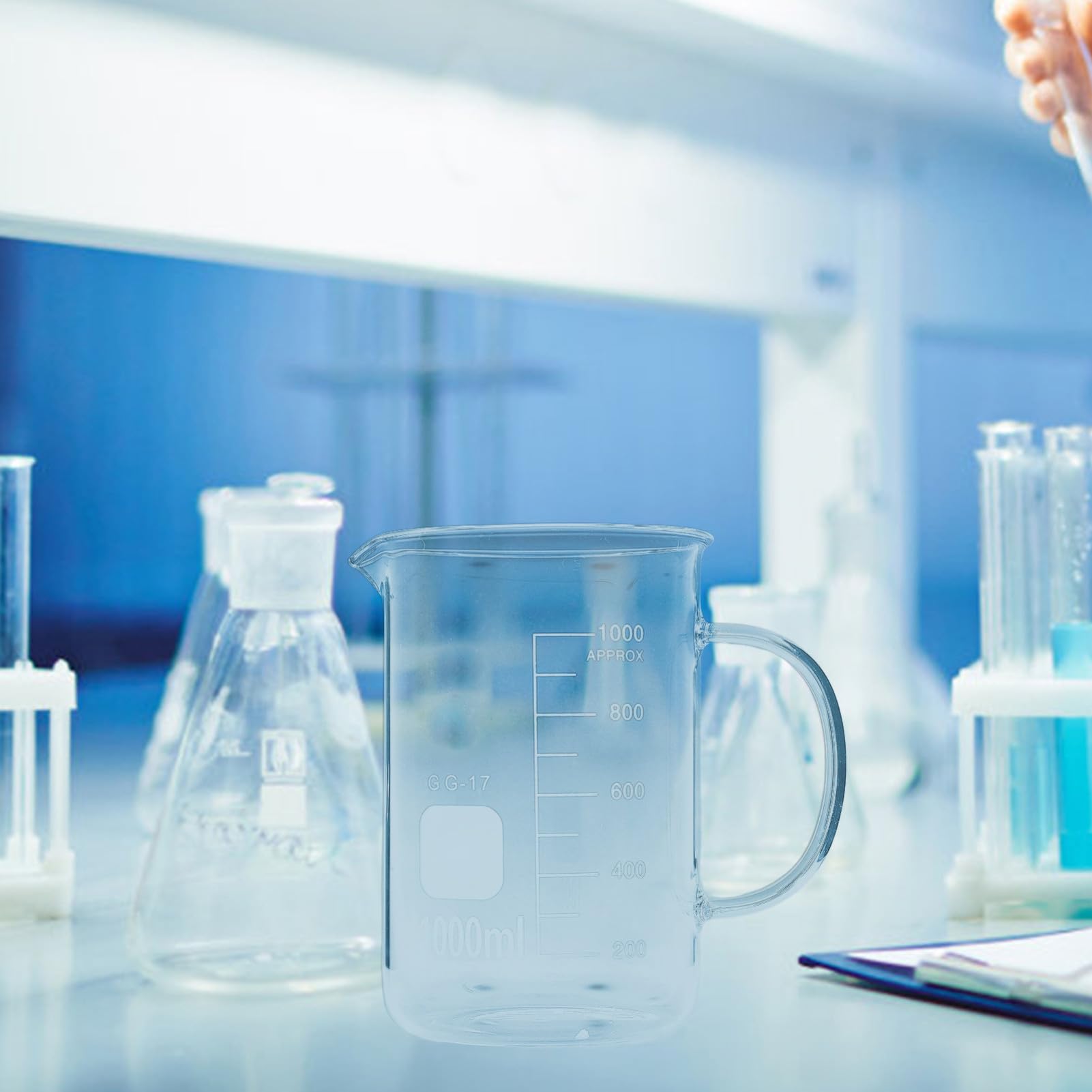 COLLBATH Messbecher Glas 1000ml mit Henkel und Ausguss Glasbecher für Präzises Ausgießen und Einfaches Tragen in Küche und Labor