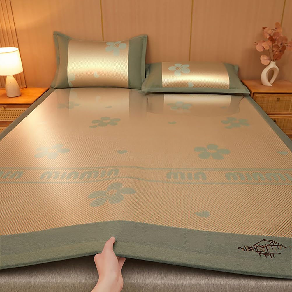 Summer Sleeping Mat, Breathable Cooling Bamboo Sleeping Mat With 2 Pillowcases, Multicolor, Multiple Sizes(A,150 * 200CM)