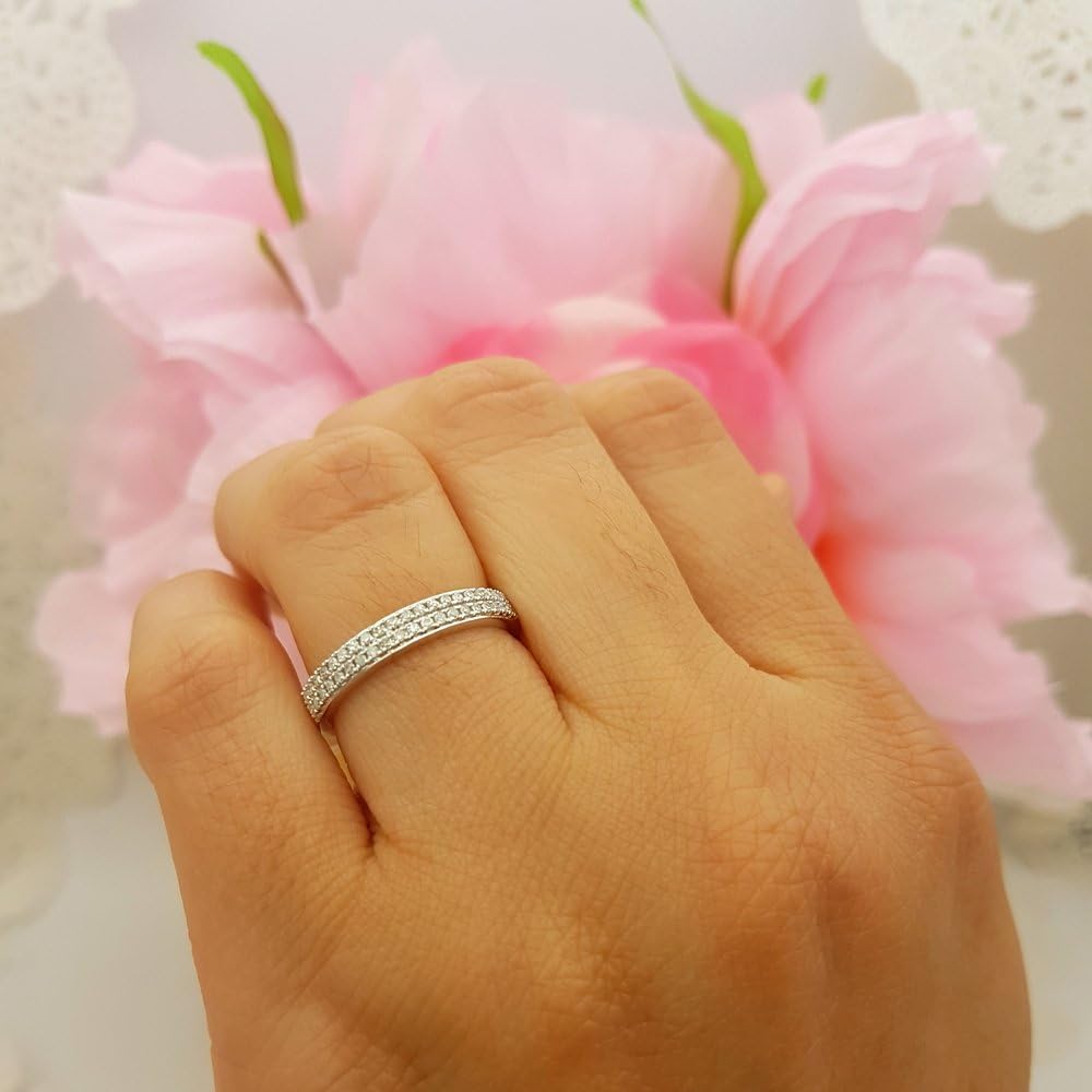 Dazzlingrock Collection 0.20 Ctw 10K Real Solid Gold Round White Natural Diamond Women Double Row Wedding Band 1/5 CT - Image 5