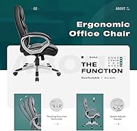 Vista 5 de GUNJI Silla de oficina de piel sintética con respaldo alto, silla ejecutiva ergonómica para computadora, silla de escritorio moderna ajustable