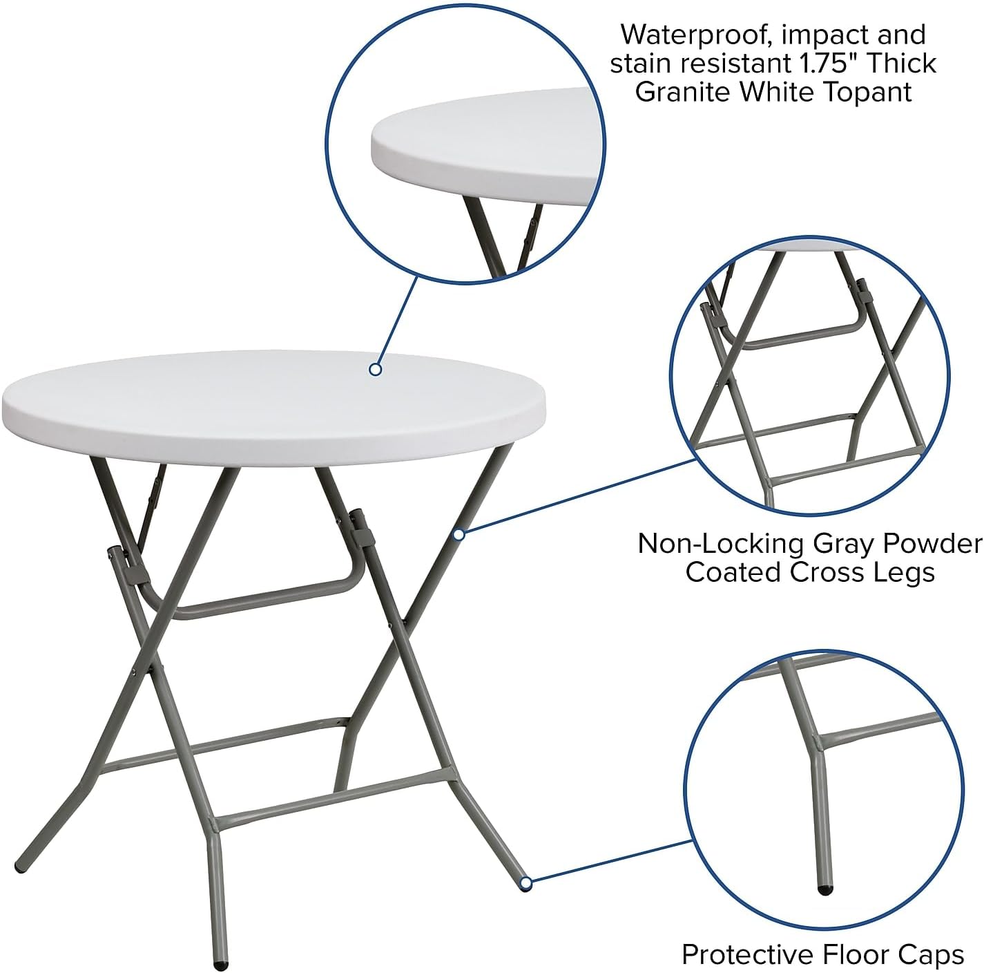 Flash Furniture Elon Commercial Grade 2.63-Foot Round Granite White Plastic Folding Table