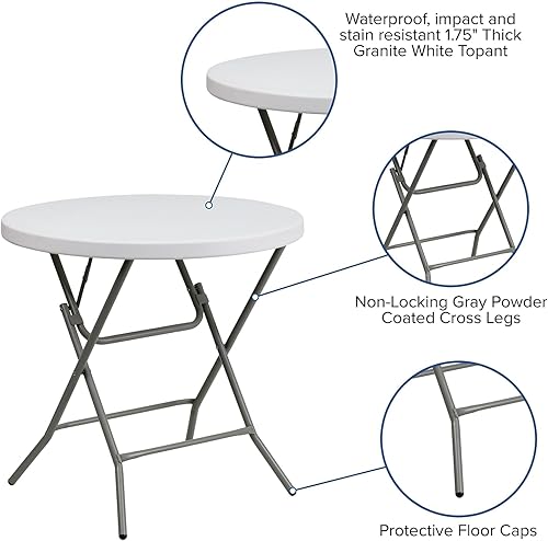 Miniatura 4 de Flash Furniture Elon Mesa plegable redonda de plástico blanco granito de 2.63 pies, color blanco