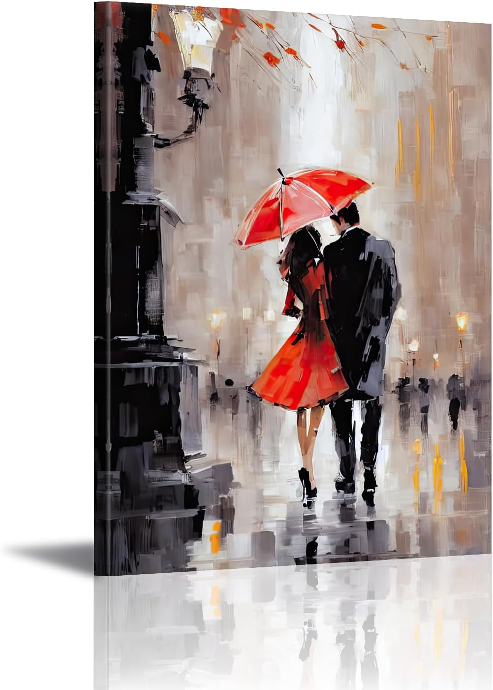 PLIDAAYO Red Umbrella Couple Wall Art Romantic London Street Canvas Print Black And Red Lovers Picture Poster Oil Painting Modern Artwork For Bedroom Living Room Home Decor(Cit-01,12"x18")