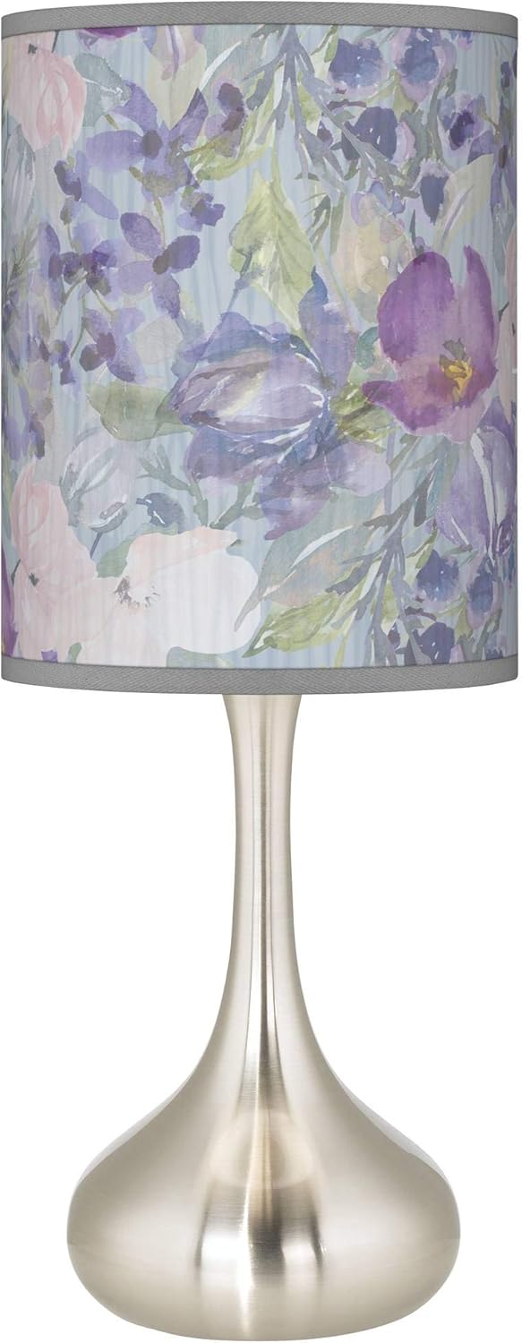 Droplet 23 1/2" High Small Traditional Country Cottage Accent Table Lamp Silver Brushed Nickel Finish Metal Single Spring Flowers Print Shade Living Room Bedroom Bedside Nightstand