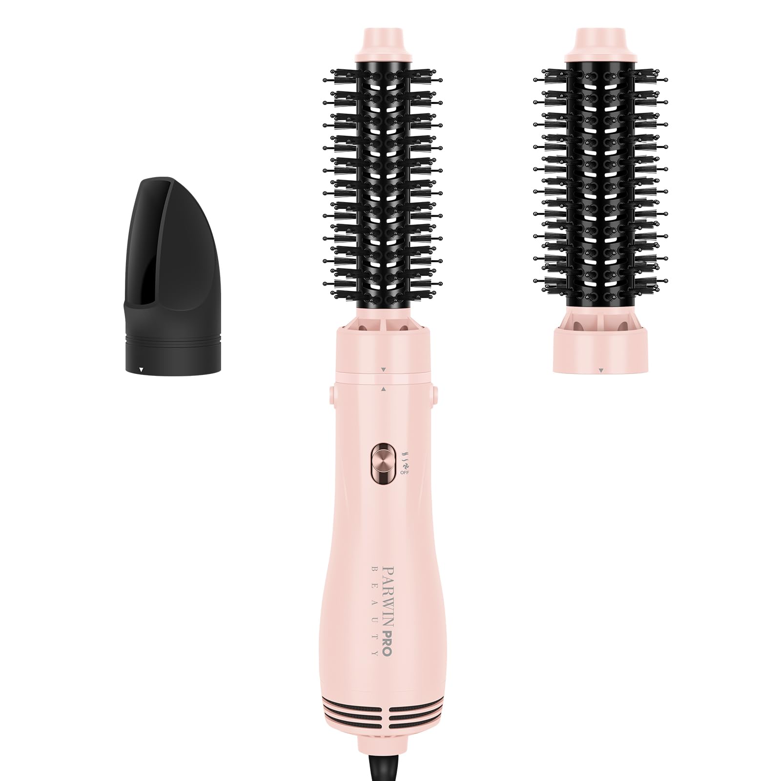 PARWIN PRO BEAUTY 4 in 1 Warmluftbürste, Hairstyler, Föhnbürste | Stylen in One Step, Schnelles Volumen, Locken, Glätten, 3 Temperaturen, Keramik, Ionen Pflege, 1100 Watt, Rosa