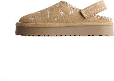 Women's Suede Platform Mules Faux Fur Lined Slip-On Clogs Embroidered Slippers