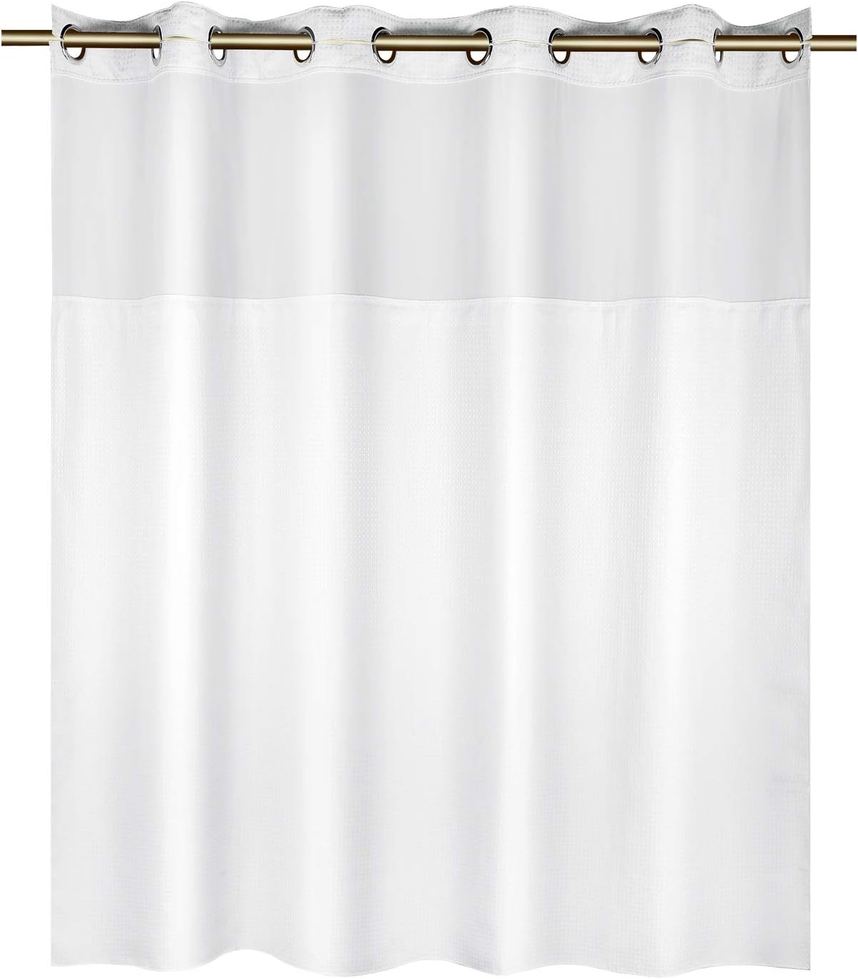 No Hook Shower Curtain with Snap-in Fabric Liner Set, Thickening Waffle Weave Fabric Shower Curtains for Bathroom Hotel with Mesh Top Window, Waterproof & Machine Washable - White 74"X71"