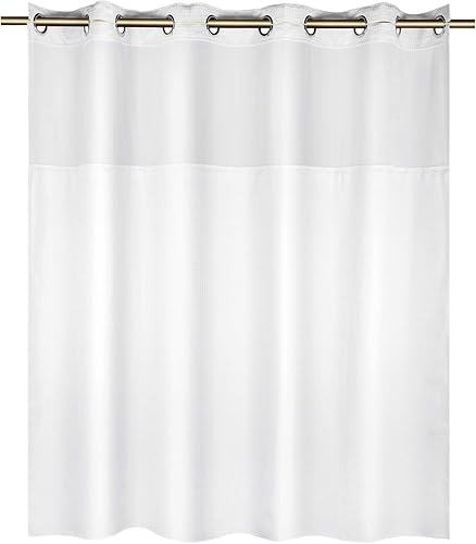 Juego de cortina de ducha sin gancho con forro de tela a presión, cortinas de ducha de tela de gofre gruesa para baño, hotel, con ventana superior