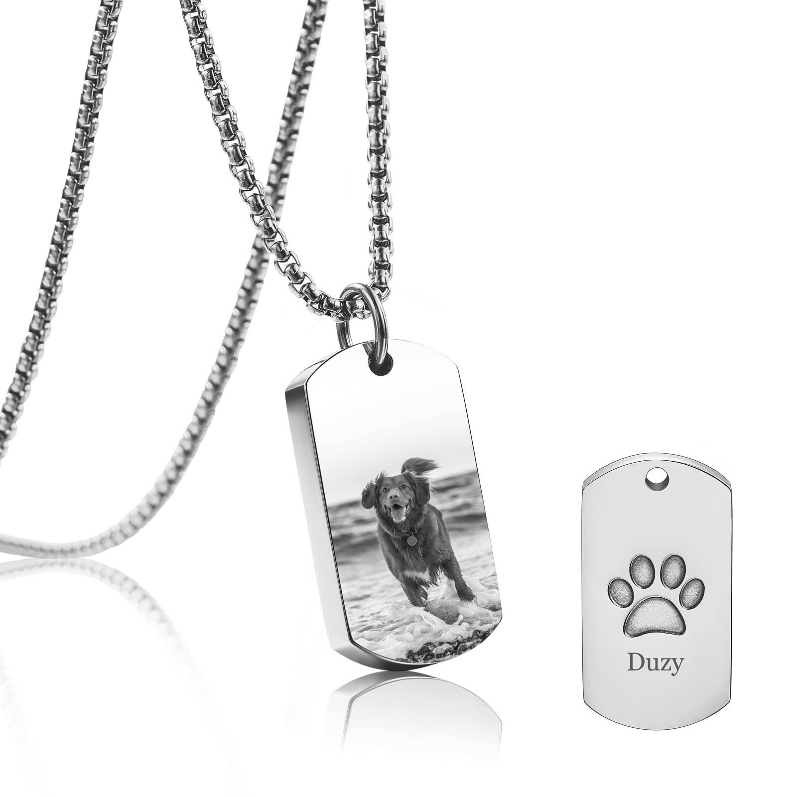 INBLUE Collar con Colgante de Urna de Ceniza Personalizada con Foto Y Texto, Estampado de Pata, Conmemorativo, Perro, Gato, Mascota, Urnas, Joyería de Cremación