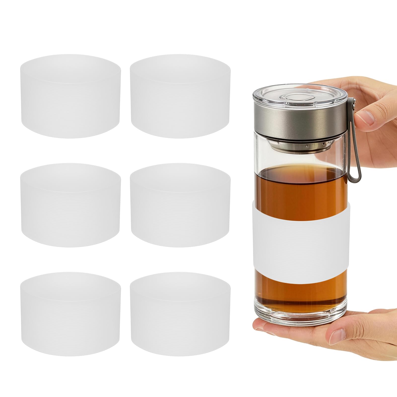 sourcing map 6Pcs Silicone Cup Sleeves 8.5cm Coffee Cup Sleeve White