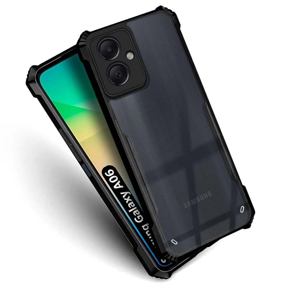 Image of Fashionury Shockproof Crystal Clear Back Cover Case for Samsung Galaxy A06 5G | 360 Degree Protection | Protective Design | Transparent Back Cover Samsung Galaxy A06 5G (Black Bumper)