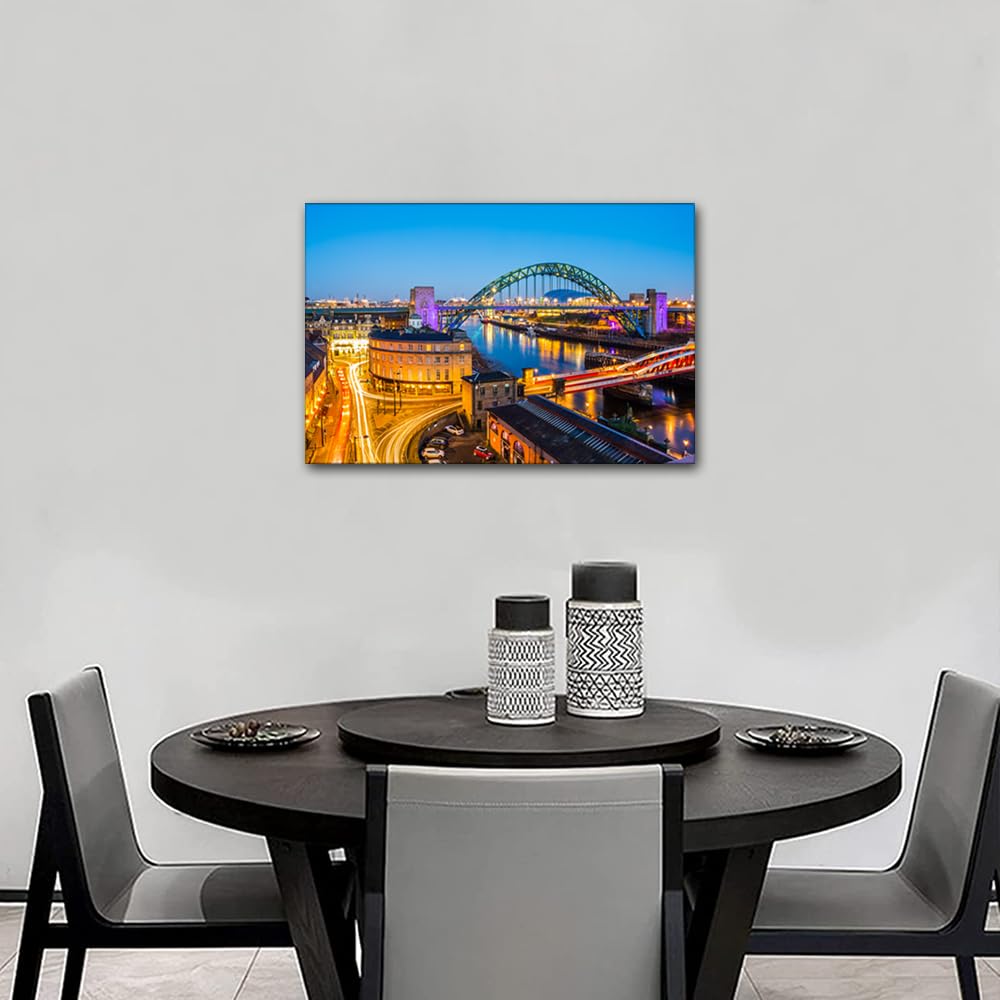 Newcastle Wall Art River Tyne Posters Prints on Canvas The Newcastle Bridge at the Evening Home Decor 1 Piece Wall Decoration for Living Room Framed Ready to Hang (16''Wx 24''H) - Image 3