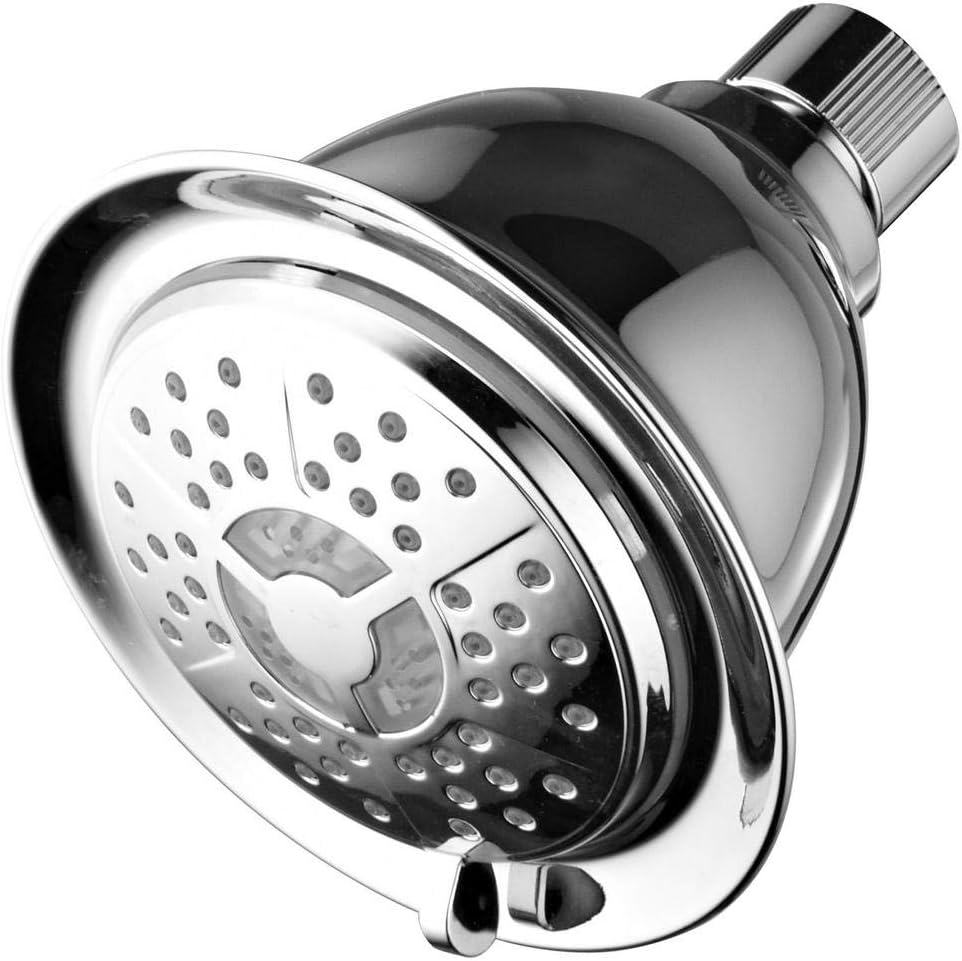 PowerSpa All Chrome 4-Setting LED Shower Head with Air Jet LED Turbo Pressure-Boost Nozzle Technology; 7 Colors of LED Lights Change Automatically Every Few Seconds