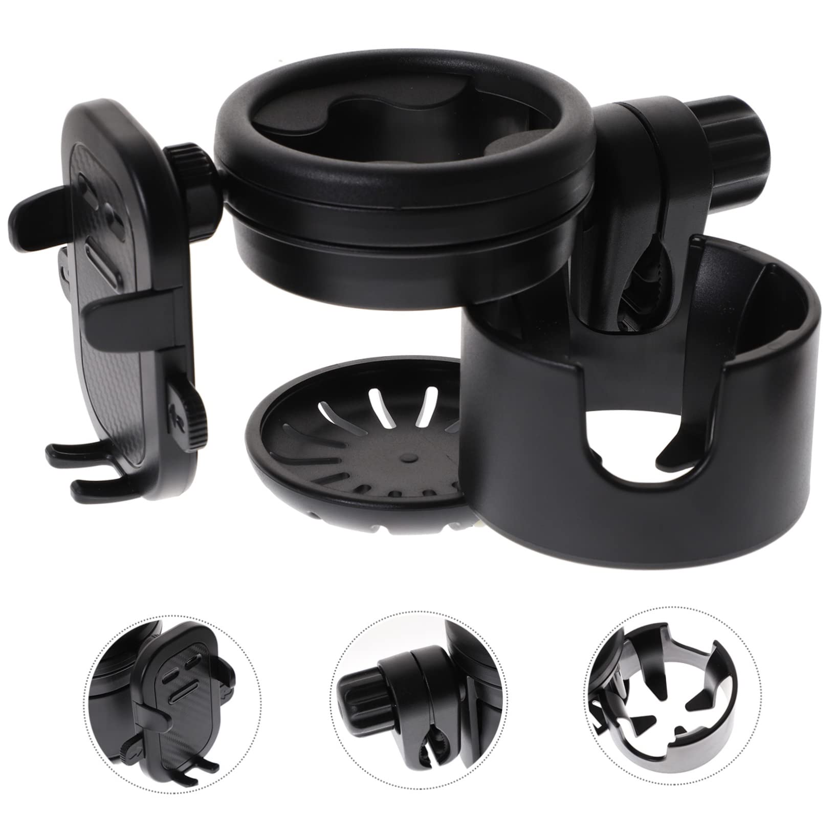 BESTonZON Portabicchieri per con Supporto Telefono Clip per Carrozzina Nero Resistente e Antiscivolo Compatibile con Bottiglie e Tazze Standard