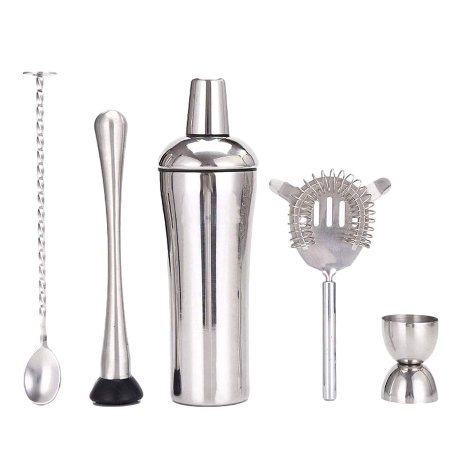 GeRRiT Cocktail Shaker Set 5 Piece, Kit de Barman en Acier Inoxydable Professional Martini Mélangement Bartending Kit de barending, Set d'outils à Barres élégants à Domicile (Color : Silver)