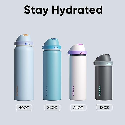 Miniatura 8 de ENCOOL Botella de agua aislada con popote, botella de agua de acero inoxidable con tapa de botón, a prueba de fugas y sin BPA, mantiene el frío