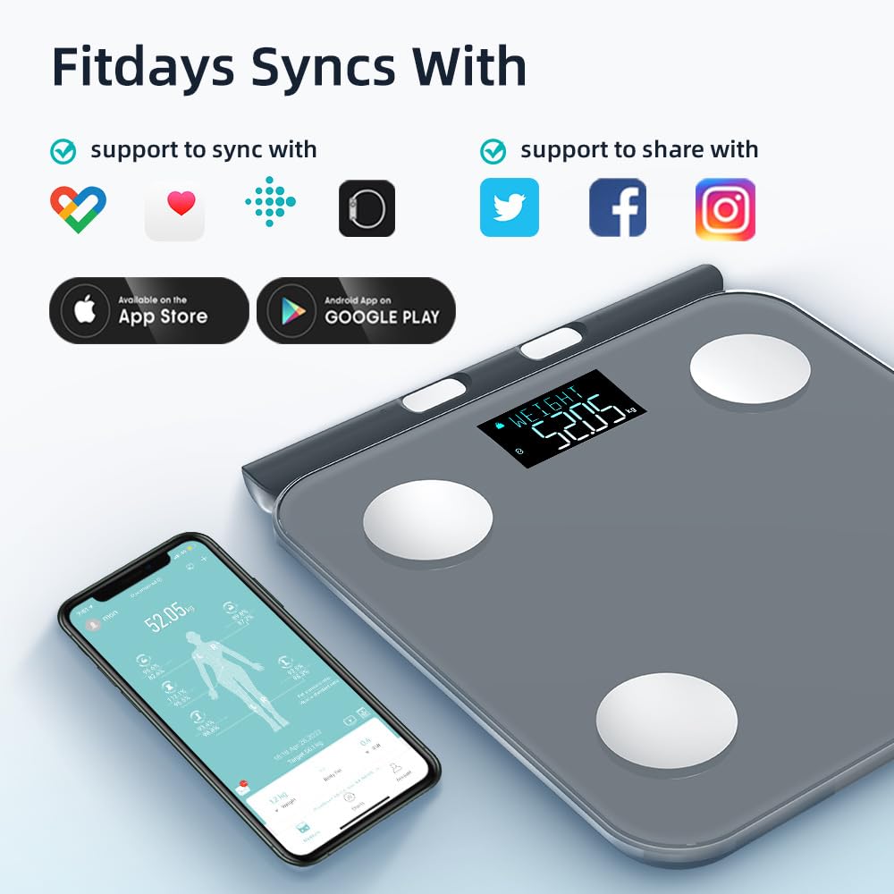 Báscula Persona Balance Conectada Impedancia Con 8 Electrodos Alta Precisión, 29 Datos Corporal Medición BIA de Doble Frecuencia Con APP para Andriod e iOS, Max. 180 kg/400 lb/28