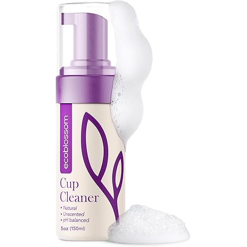 EcoBlossom Menstrual Cup Cleaner - Unscented Foaming Sterilizer Wash for Silicone Period Discs - Wipes Clean, Organic Ingredients, Natural, pH-Balanced - 5oz