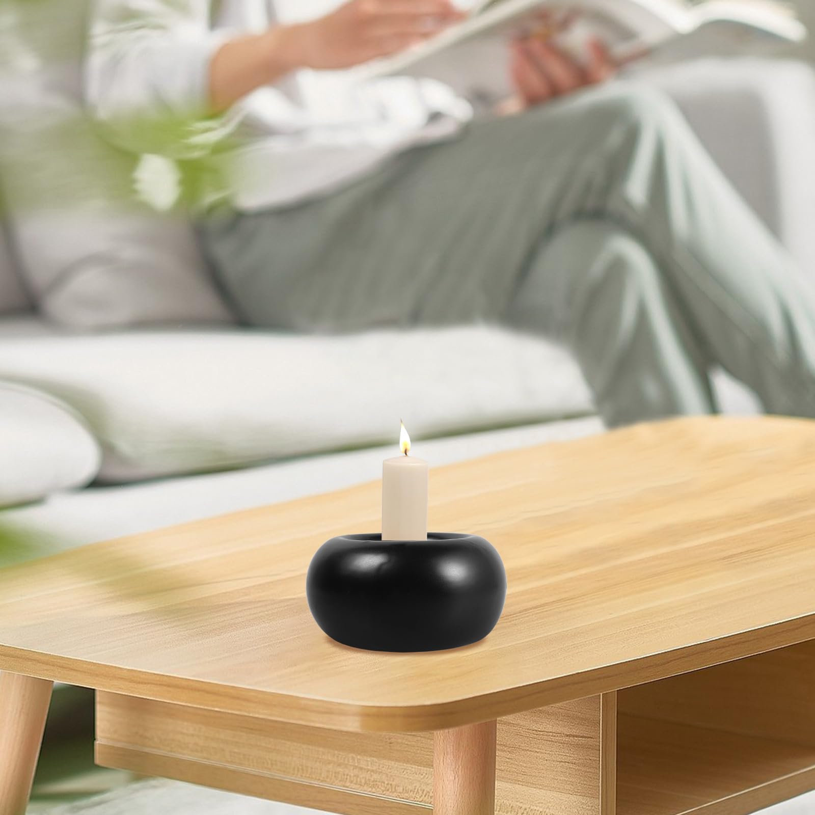 Toyvian 3 Piezas Portavelas de Té de Cerámica Negra, Candelabro Moderno