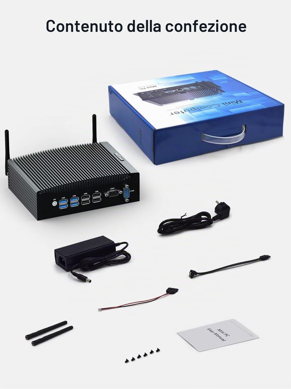 WEIDIAN Senza Ventola Industriale PC, Industriale PC Core i5 8350U, Mini Computer Win 11, Dual HD Display Output, 2RJ45 LAN, 8USB, 2RS232 COM, WiFi, BT, VESA, Linux (8GB RAM 128GB SSD)
