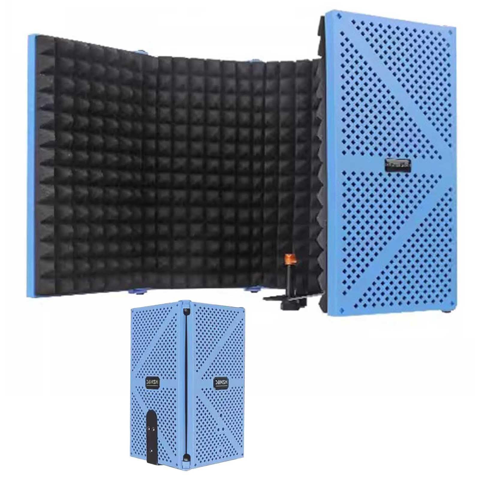 ZIMGOD Foldable Microphone Isolation Shield Booth, Portable Desktop Soundproof Cover Vocal Booth, Studio Recording Equipment, Plastic Sound Isolation Room(Color:Blue)