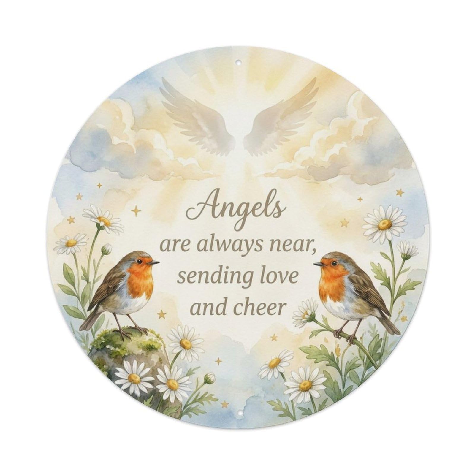 Angels Near Sky Cheer Quote European Robin Metal Tin Sign