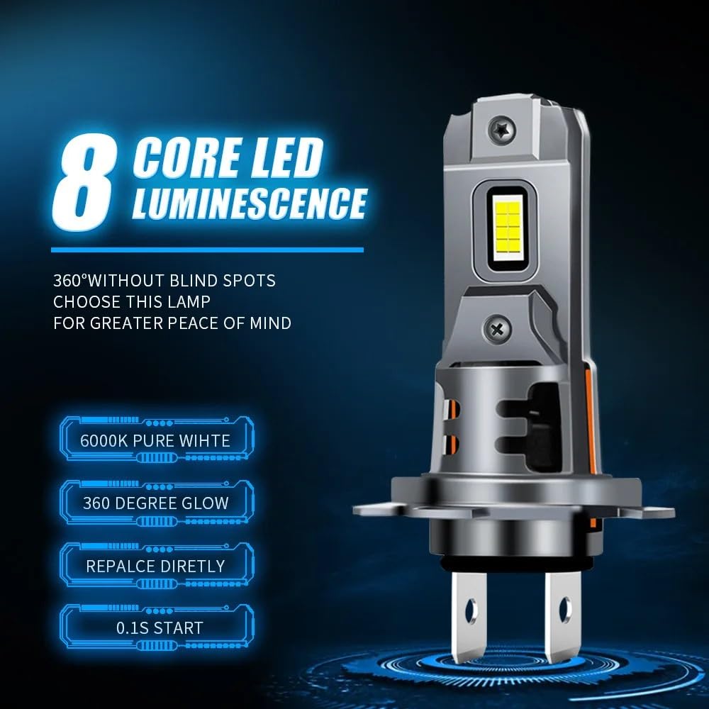 2 Bombillas LED H7 for Faros Delanteros de Coche, minibombillas de 54 W, 20 000 LM, 6000 K, CSP, for lámparas LED de automóviles